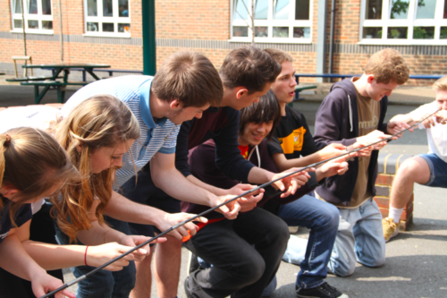 Sixth Form children working together on school team building activity